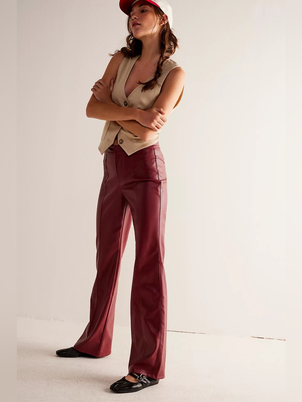 Free People We The Free Uptown High-Rise Vegan Trousers Size 10 Red